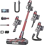 SunSare Akku Staubsauger Kabellos 550W/45000Pa/60Min, akkustaubsauger mit Wandmontierte Ladestation, Automatikmodus, Touchscreen, 1M Ausziehbarer Schlauch für Hartböden Teppiche Tierhaare