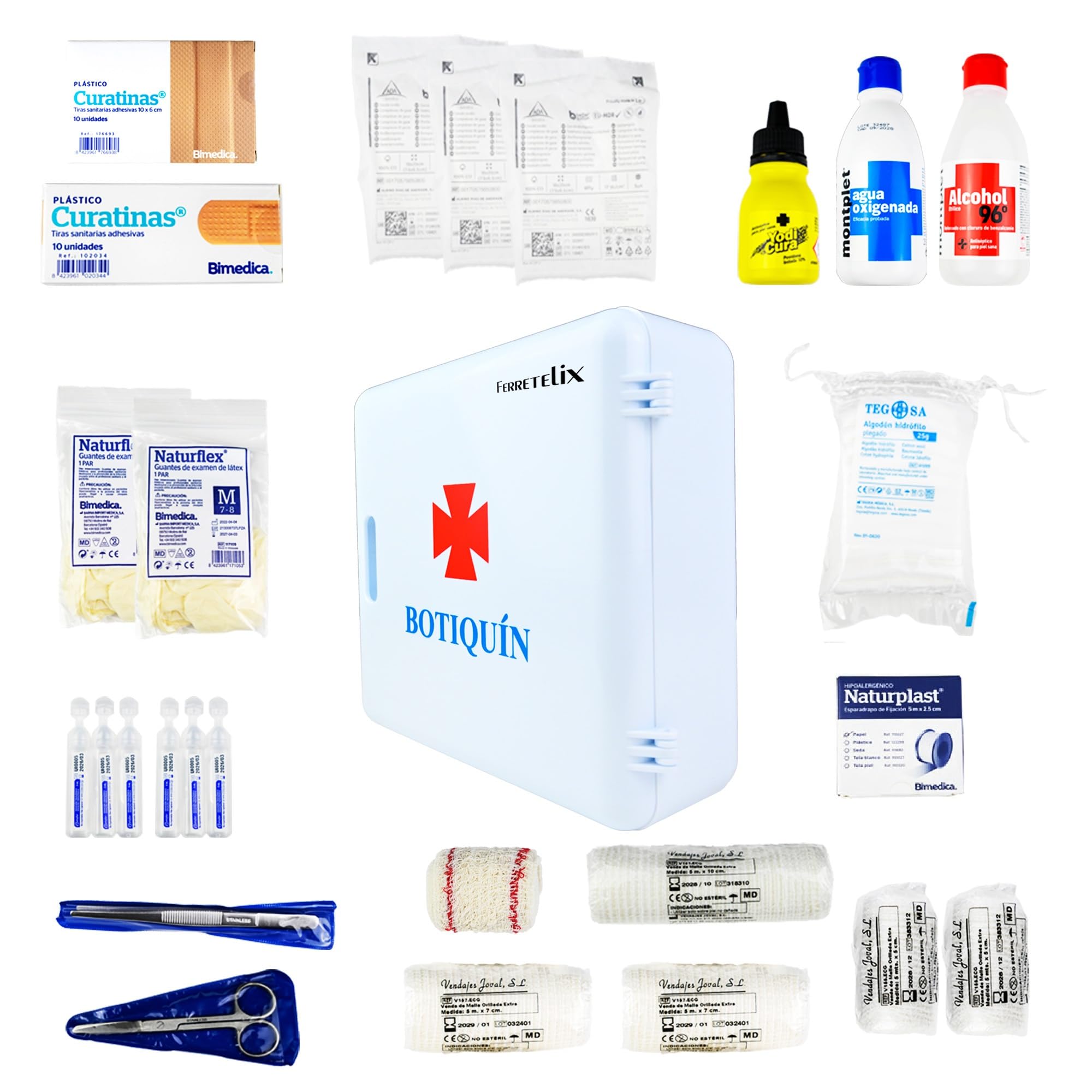 FERRETELIX® Botiquín de Primeros Auxilios Completo con Armario de Pared - Homologado – Kit de Emergencia con Material Sanitario – Hogar, Oficina, Empresa y Coche