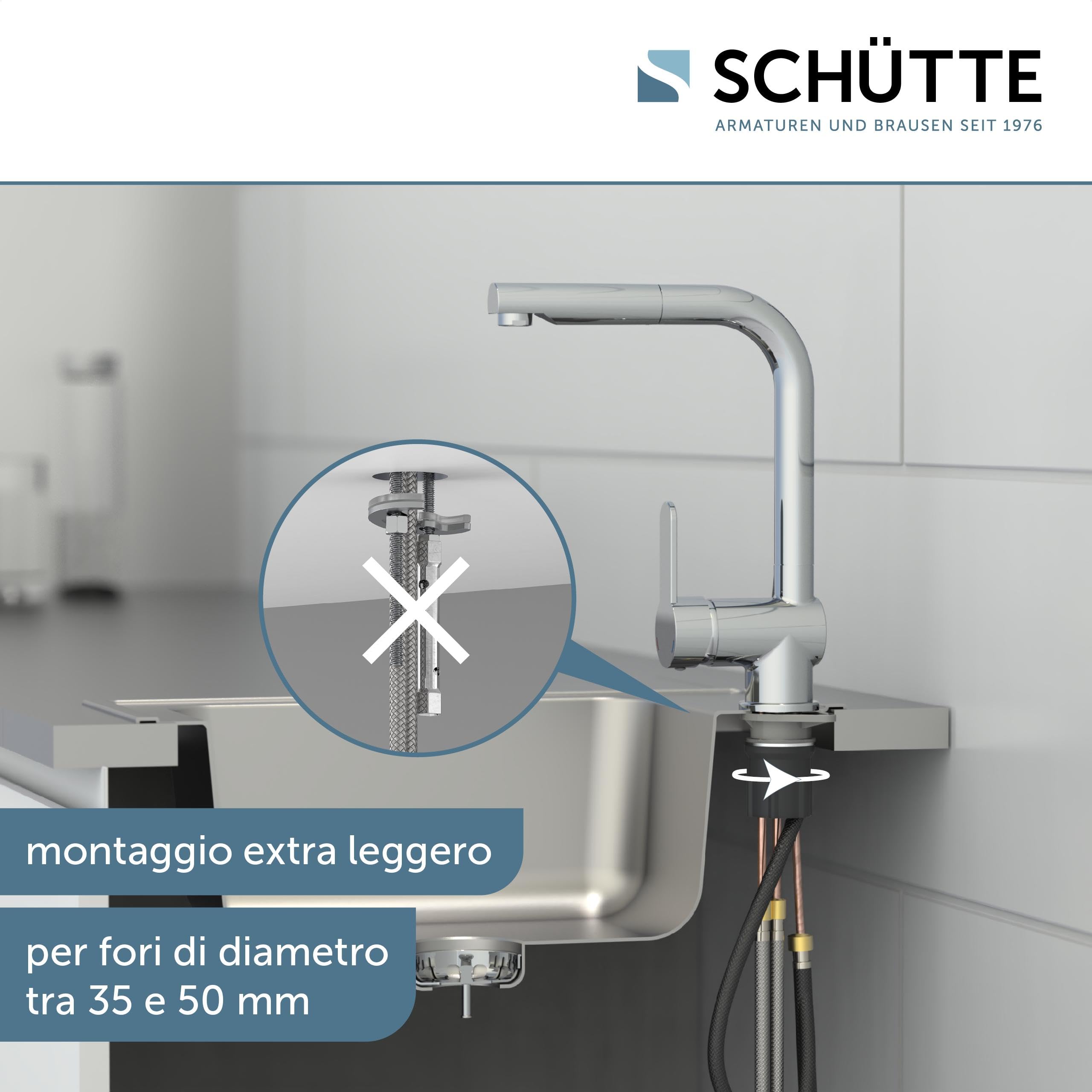 SCHÜTTE 79700 Rubinetto da cucina London con doccetta estraibile, rubinetto da cucina orientabile a 360 gradi, miscelatore monocomando, miscelatore per lavello in cromo