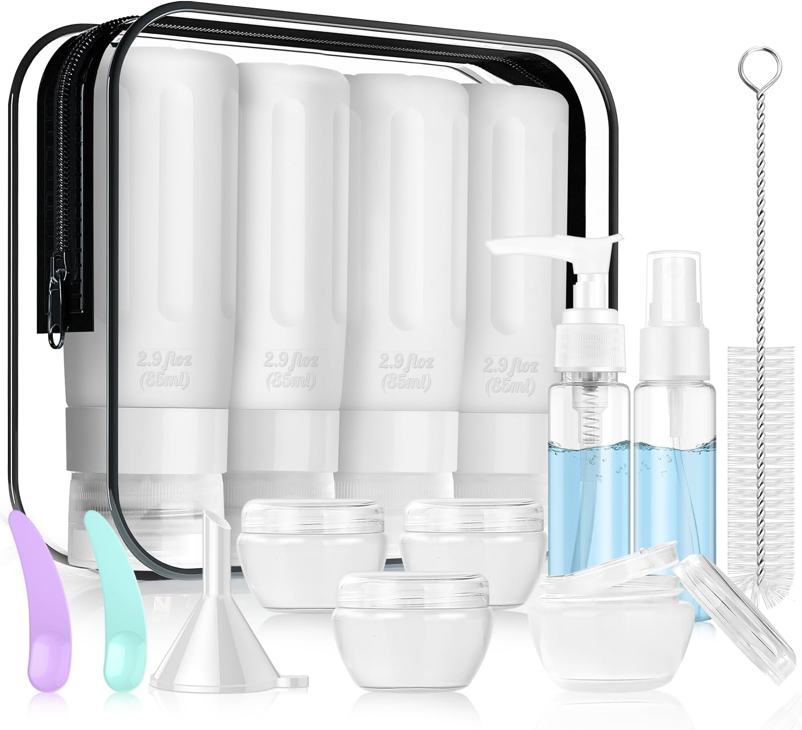 16 Pcs Silicone Bottles Set, Leak-Proof Design, Travel Size, TSA Approved for Toiletries, Portable Containers for Women (White-White)