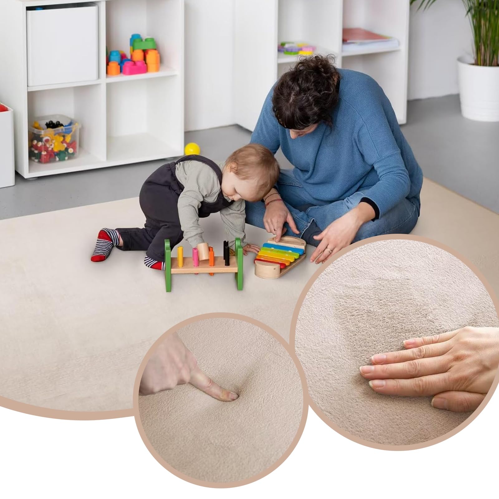 Kinderteppich Teppich Verdickung Korallen Samt Teppich Korallensamtteppich Kinder Krabbeldecke Tatami Teppiche Kinder rutschfeste Vergrößern Spielmatte Yogateppich 120 x 120 cm Hellbraun