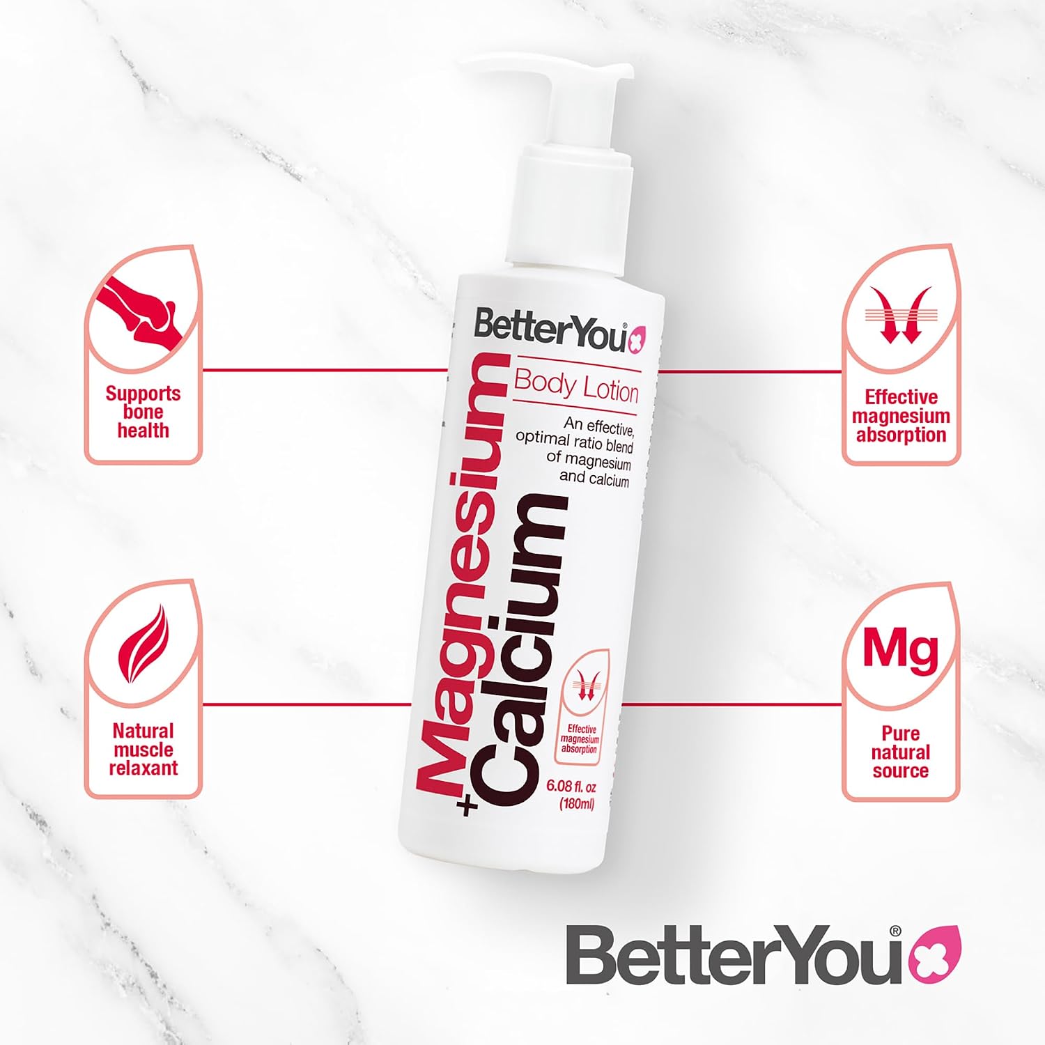 BetterYou Magnesium Plus Calcium Body Lotion - Body Cream With Magnesium And Calcium - Topical Cream For Bone Support - Dry Skin Lotion - 6.08 oz