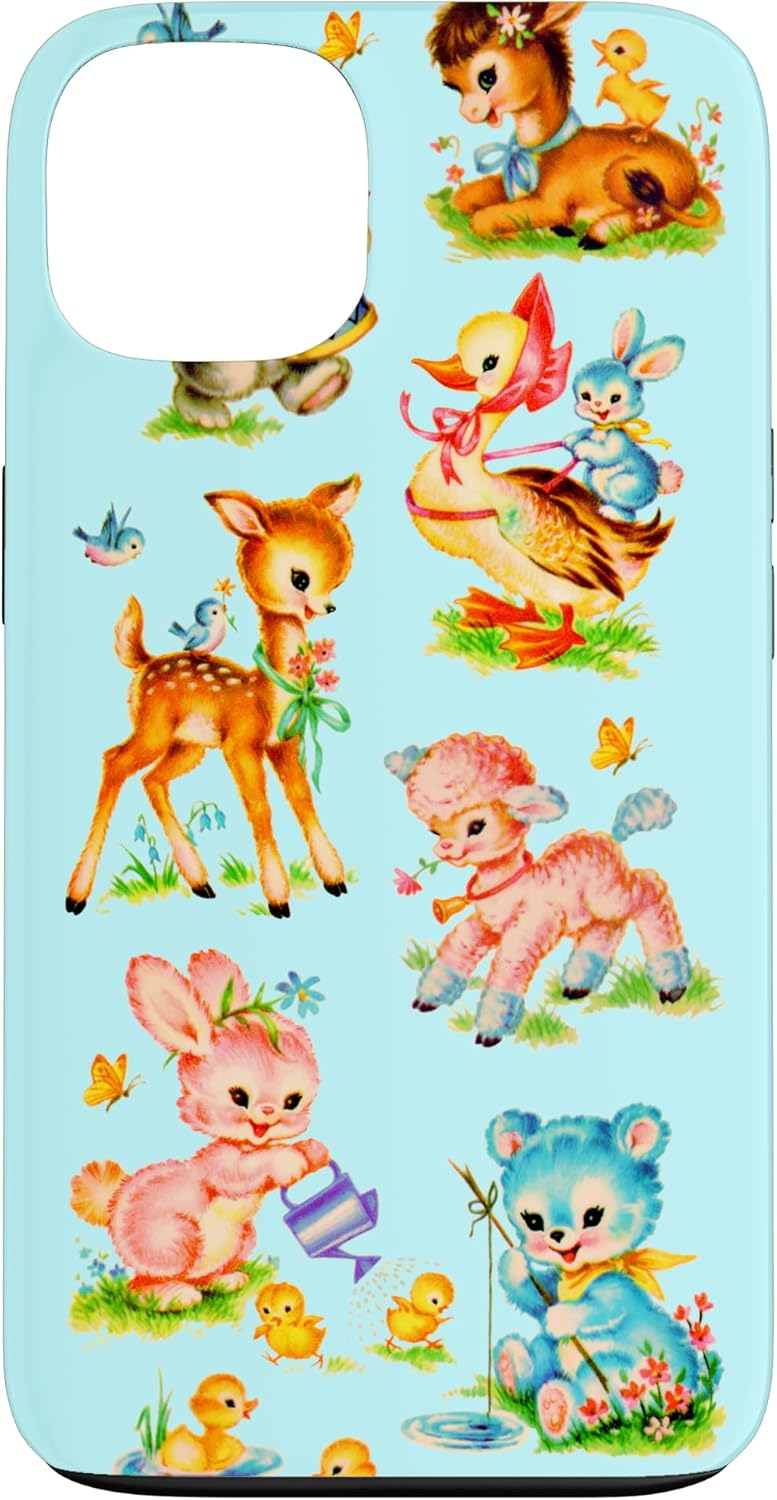 Vintage Baby Animals Retro Nursery Animals Blue Coquette Case for iPhone XR