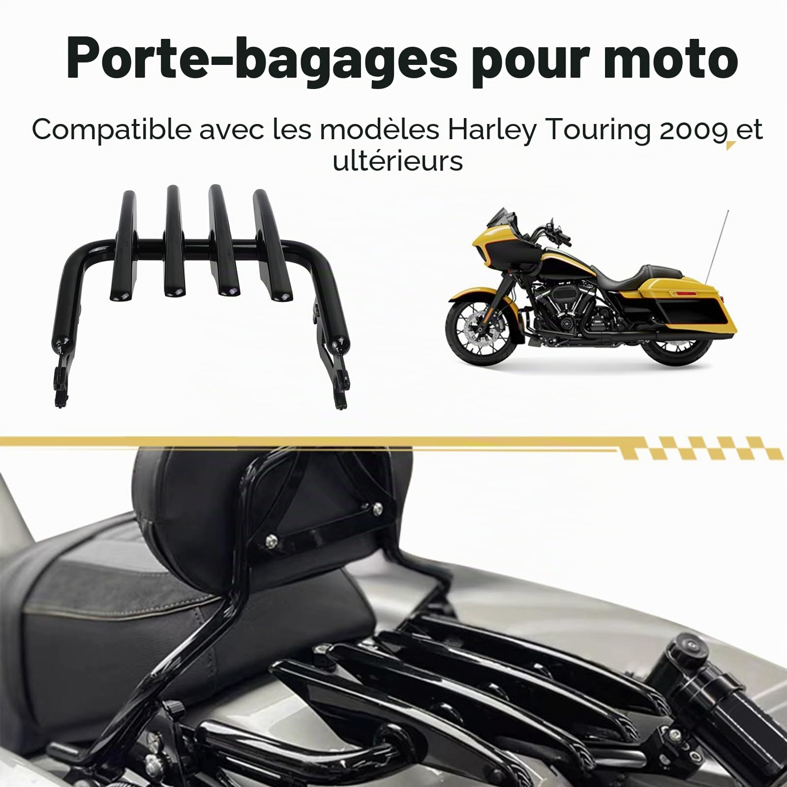 Porte-Bagages Moto, Porte-Bagages Arrière Amovible, Invisible, | Compatible avec Harley Touring à Partir de 2009-2024