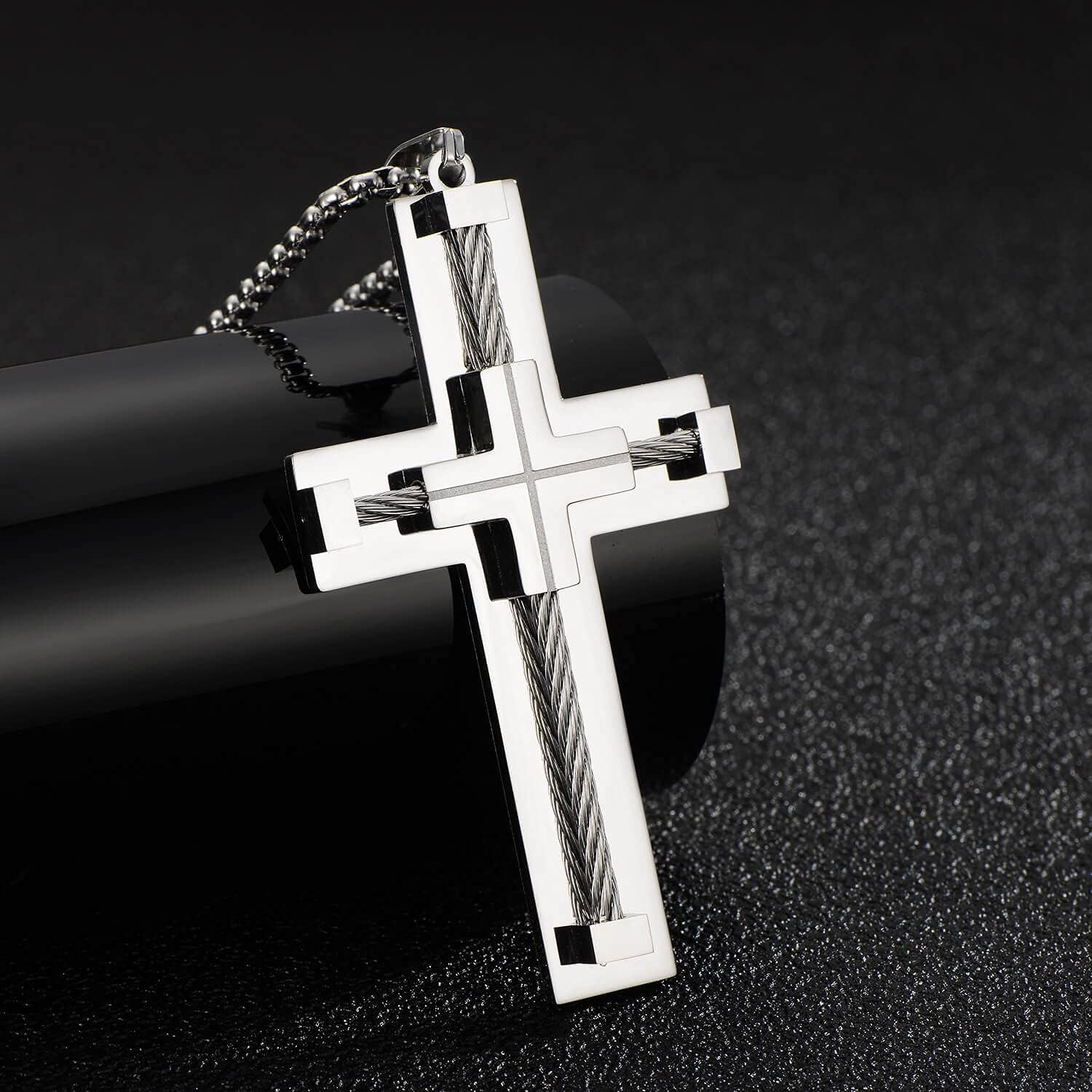 Gold Cross Necklace for Men, Large Stainless Steel Men's Jewelry Necklace, White Gold Cross Necklace for Men with Gift Box - Image 5
