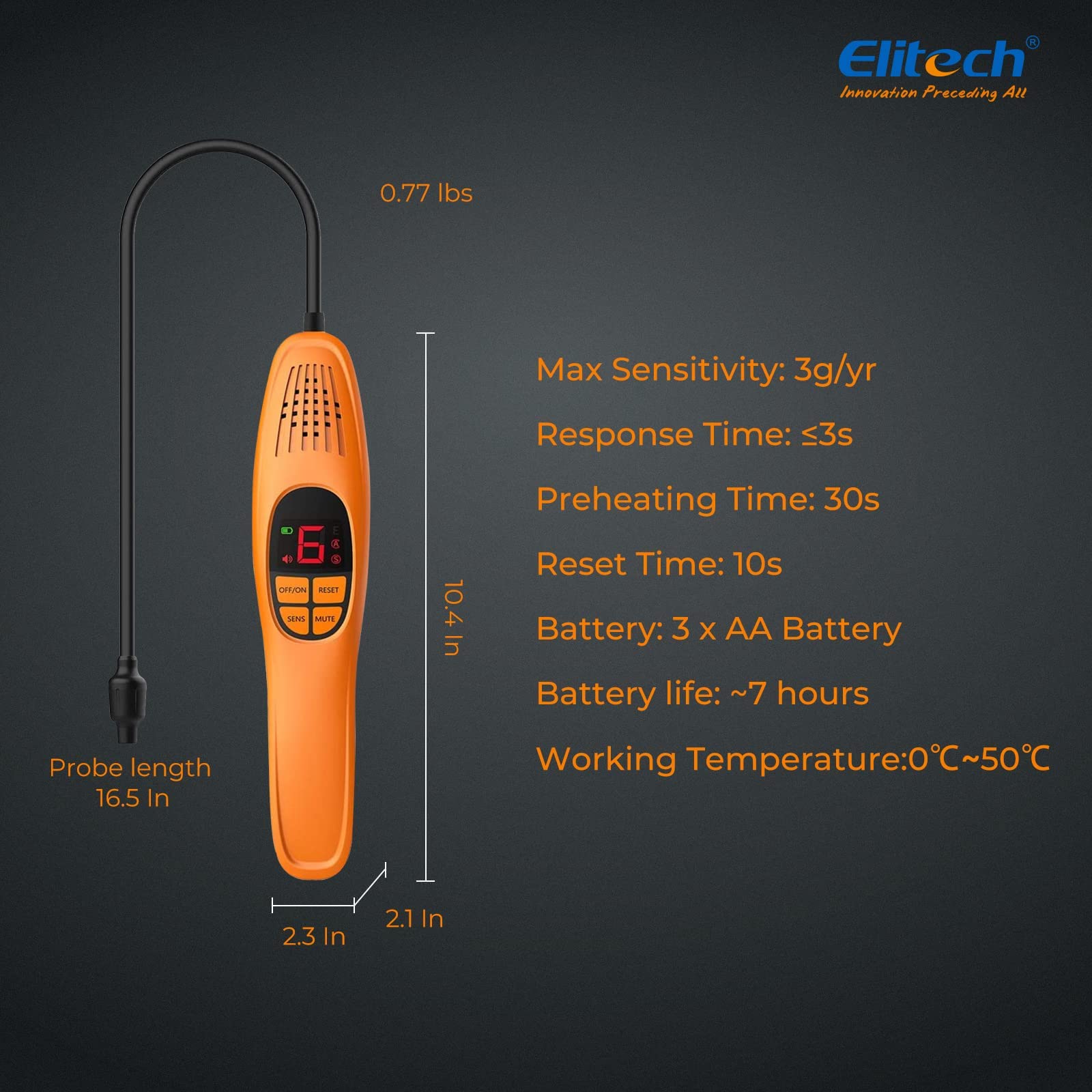 Elitech Détecteur de Fuite de Réfrigérant à Diode Chauffée pour Climatisation Compatible avec Réfrigération R32 R134A R410A CFC, HFC, HCFC, HC, HFO et Mixtes LD-100+