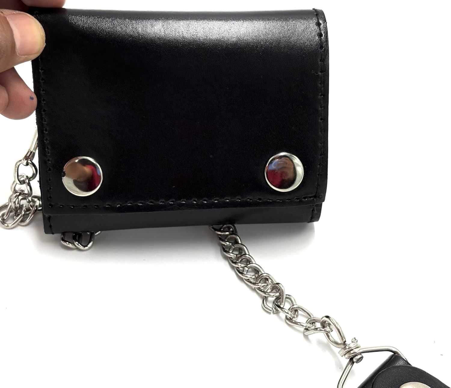 CURADOR Genuine Leather Wallet Trifold Leather Wallet Biker Wallet Chain Wallet (Black) - Image 4