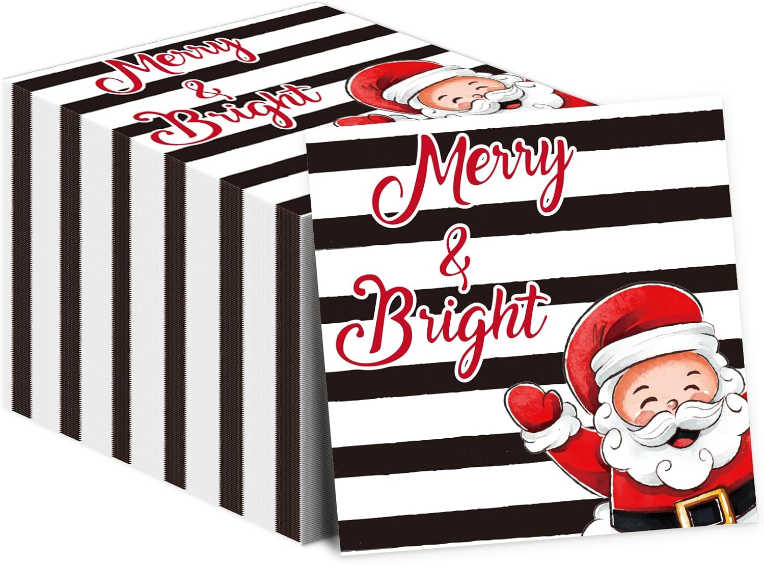 100PCS Merry Christmas Napkins Stripes Merry Bright Paper