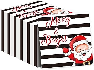 50PCS Merry Christmas Paper Napkins Cute Santa Claus Pattern Napkins Supplies Stripes Merry Bright Napkins Supplies Xmas Theme Party Paper Napkins for Winter Holiday Dinner Wedding Party Favors
