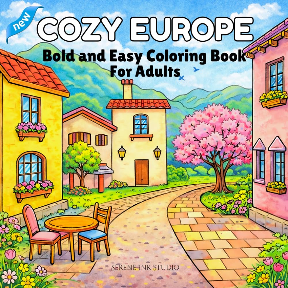 Cozy Europe: A Relaxing Escape Through Cozy European Scenes. Bold and Easy Coloring Book for Adults (Europe Series Coloring Books)