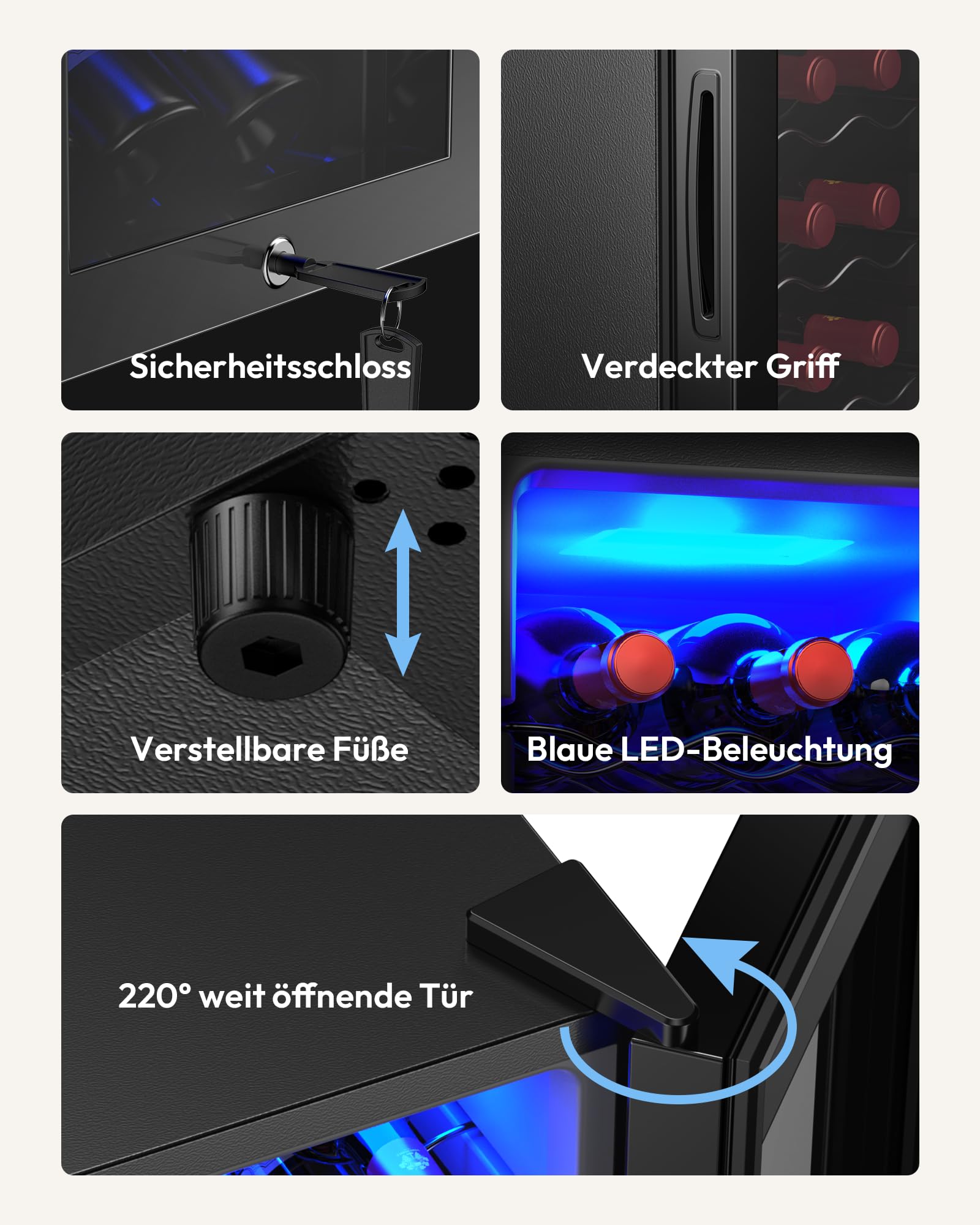 EUHOMY 45L Weinkühlschrank 18 Flaschen Freistehender Glastür Digitaler Temperaturregelung Schloss
