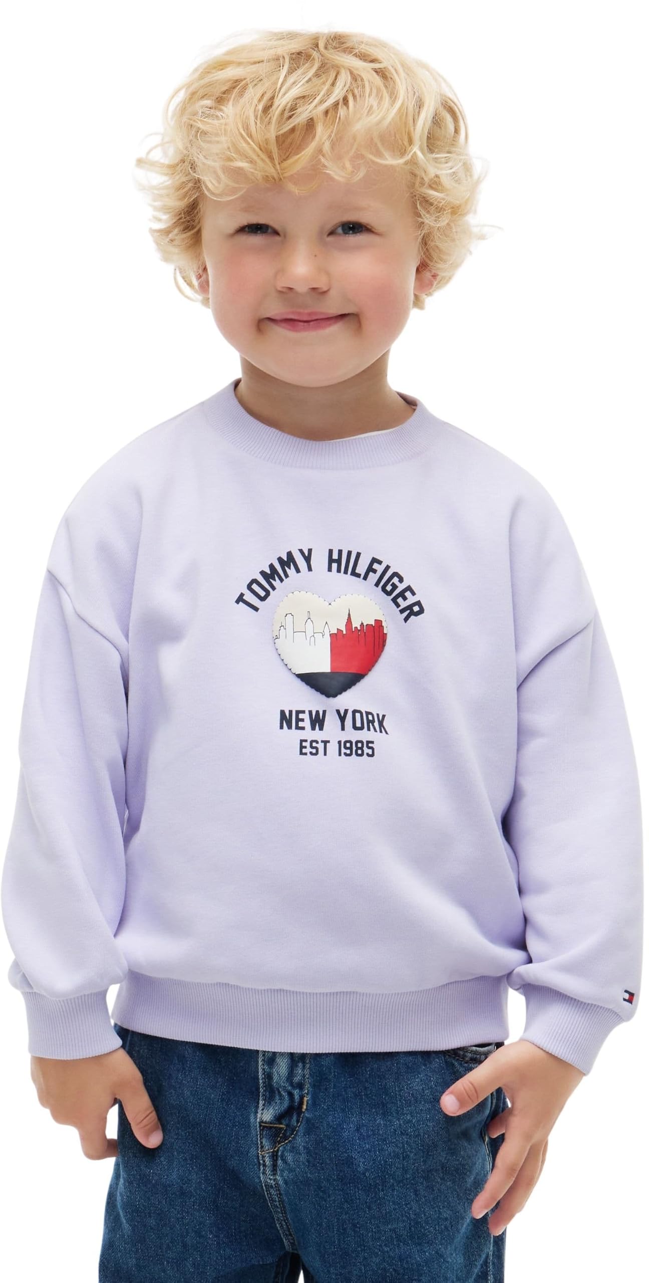 Tommy Hilfiger Kids Gender Inclusive Lu Crewneck Sweatshirt KS0KS00781 Pullover Sweatshirt, Purple, 24 Month