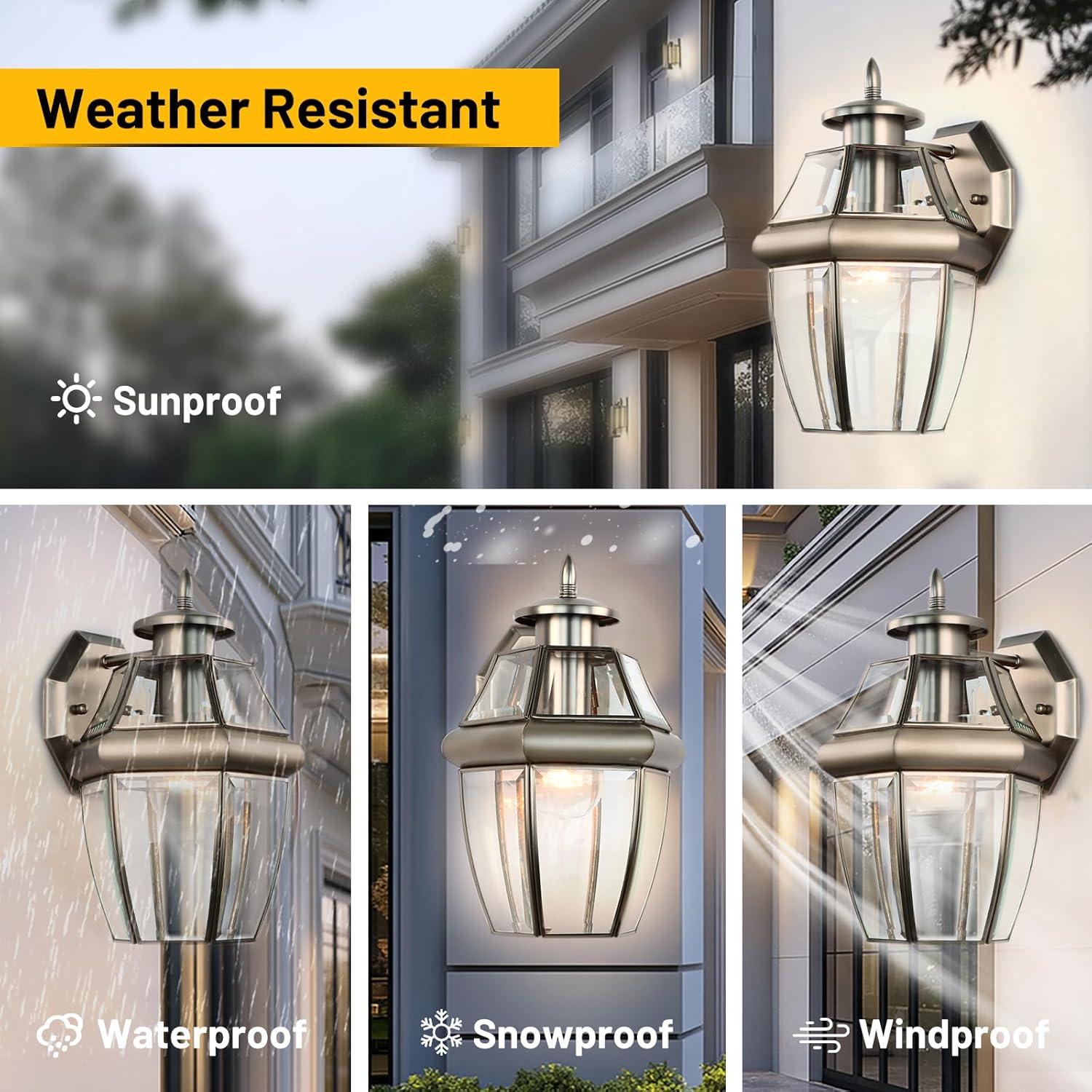 Outdoor Wall Lantern, 12 Inch Exterior Light Fixture, Waterproof Porch Lights with Glass Shades, Wall Mounted Outside Lighting for Farmhouse Patio Doorway Garage (E26 Base Max 40W)