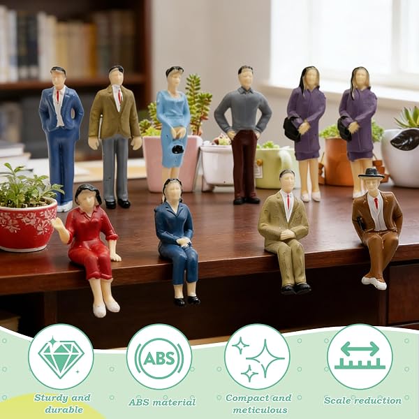 TAKEYOHI Mini Figuren Menschen 14 Stück, Maßstab 1:25, Mini Modelleisenbahn Figuren, Kleine Menschenfiguren, Sitzende und Stehende Personen Verschiedene Posen Miniaturleute - 5