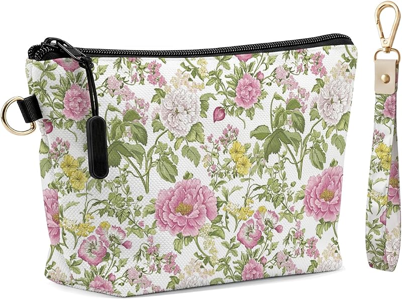 Necessaire Fokongna com chaveiro e alça de pulso, estampa floral Rose Garden, Pacote com 2