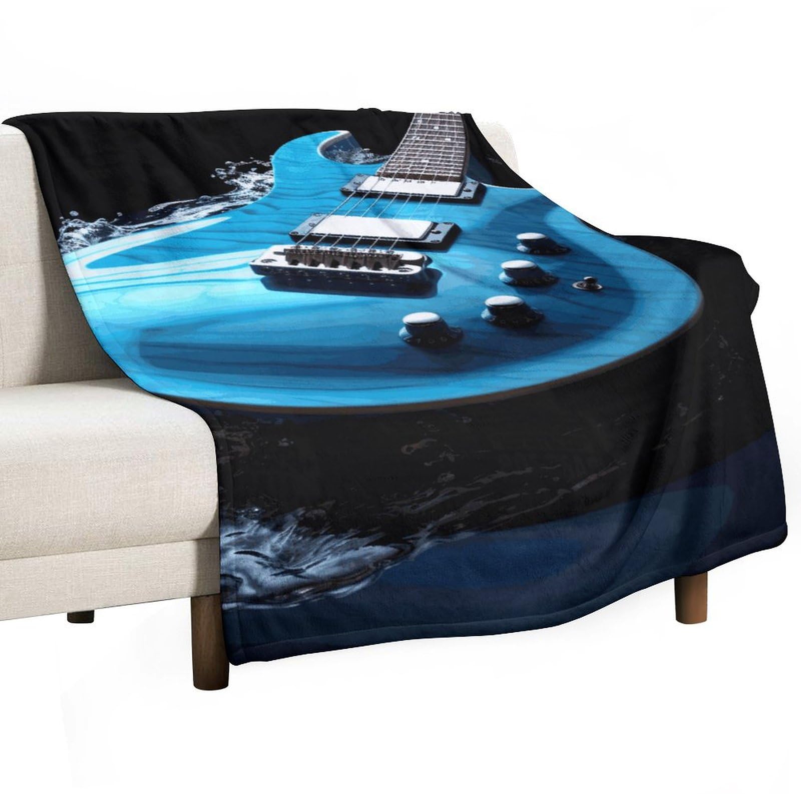 Grande couverture polaire epaisse et douce en flanelle bleu guitare de qualite