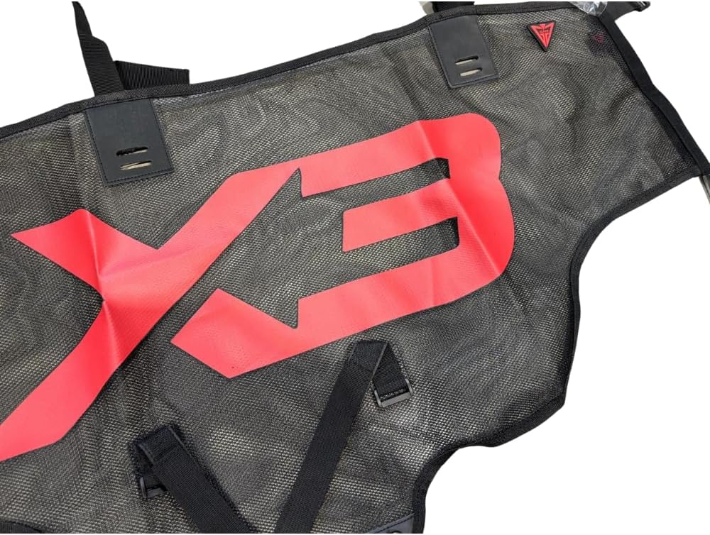 Rear Window Net for Can am Maverick X3 2017-2023 Mesh Shade Wind Screen with X3 Logo (Red X3 Logo)