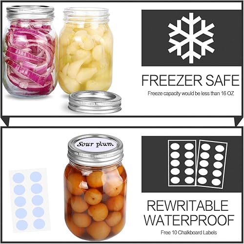 Miniatura 4 de KAMOTA Tarros Mason de 16 onzas con tapas y bandas regulares, ideales para preparación de comidas, mermelada, miel, recuerdos de boda, regalos de