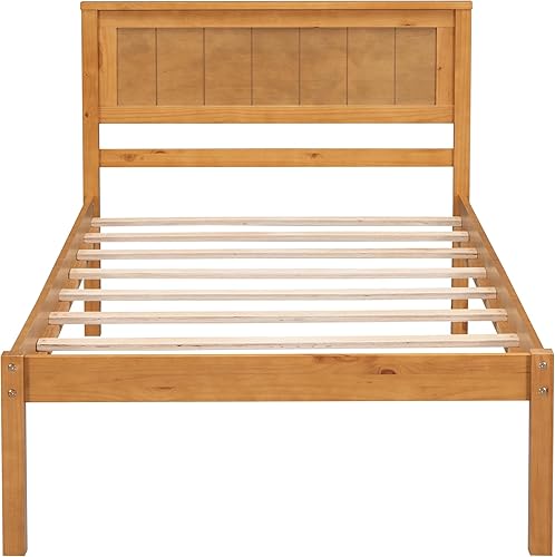 Miniatura 53 de P PURLOVE Base de cama de tamaño matrimonial, cama de plataforma de madera maciza con cabecero, no necesita somier, color blanco