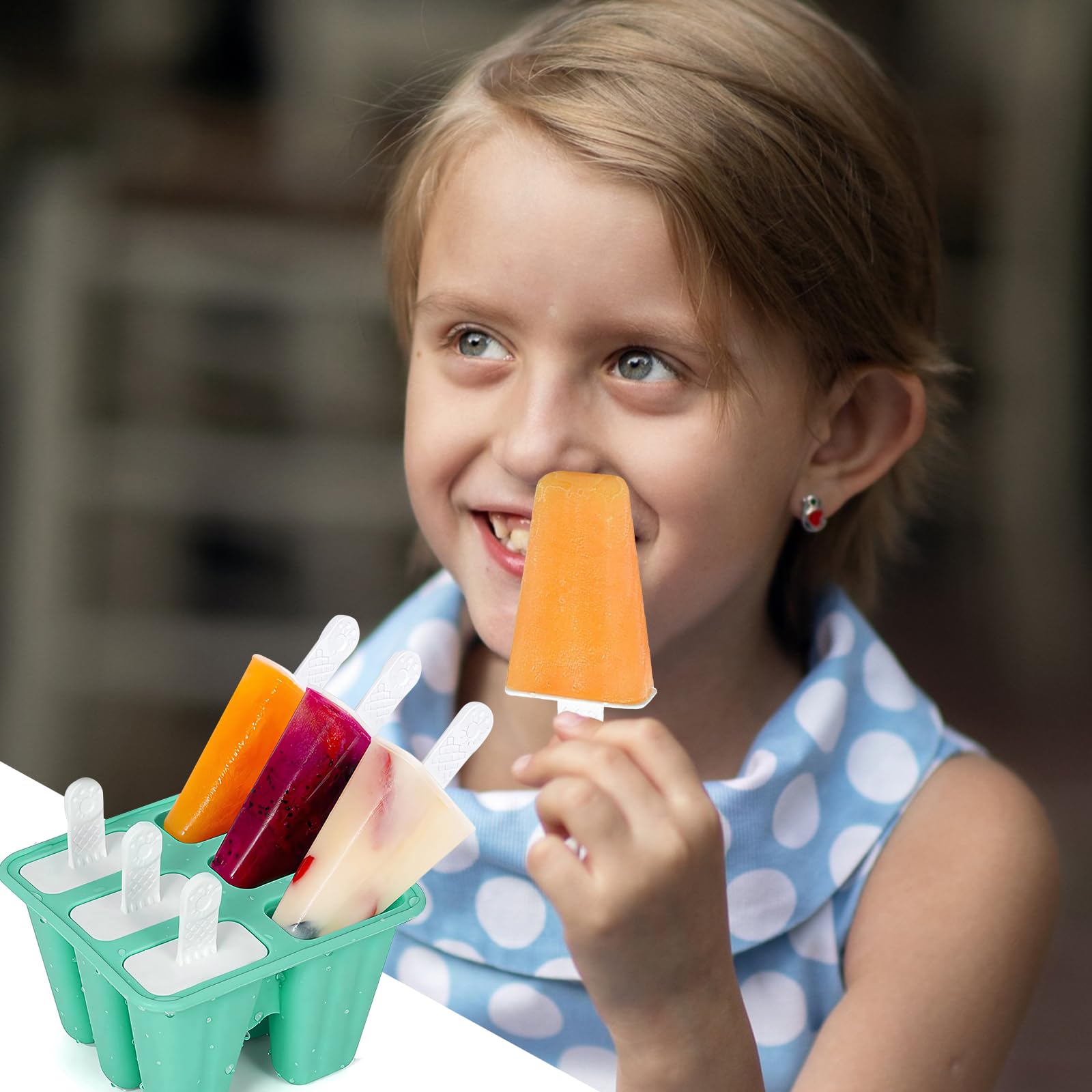Moldes para Helados de Silicona, Moldes Helados con Embudo y Cepillo de Limpieza, Reutilizable Moldes para Paletas, Ice Cream Mold para Niños, Adultos (Verde, 6 Cavidades)