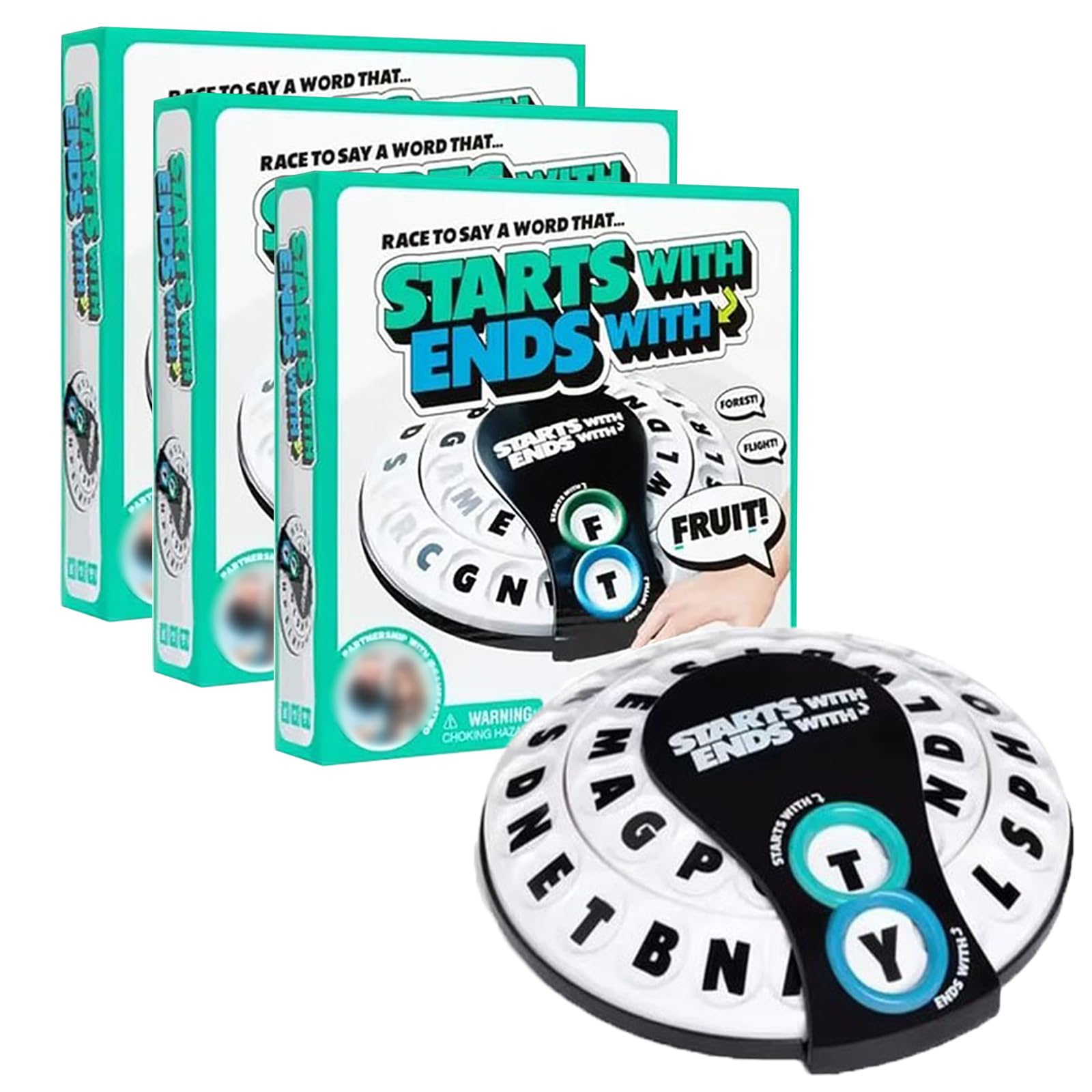 Comienza con Termina con Juego de Palabras, Juego de Palabras Spin & Shout, Juegos de Mesa La Familia de Ritmo rápido, Elige una categoría y Corre contra el cronómetro (3pcs)