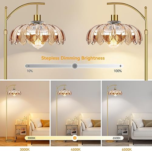 Miniatura 9 de Lámpara de pie bohemia para sala de estar, dormitorio con control remoto, lámparas de pie de granja de arco con 3 temperaturas de color, lámpara de