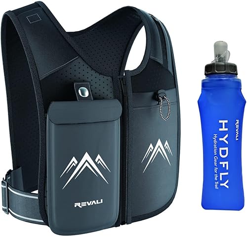 Chaleco para correr, patente original de Estados Unidos, chalecos reflectantes con cremallera para correr con botella de hidratación de 16.9 fl oz,