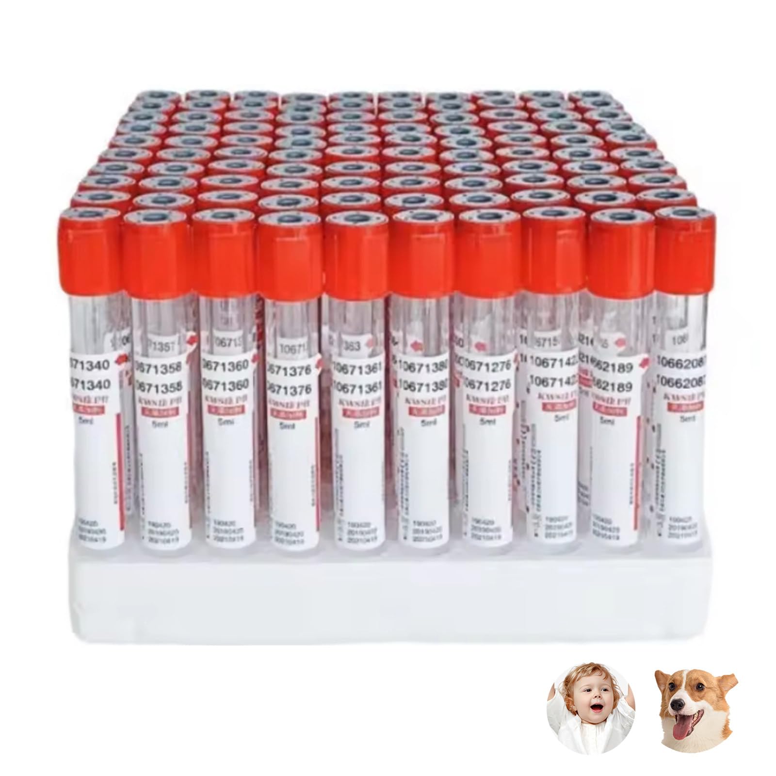 Provetta per Prelievo di Sangue Rosso,3Ml/5Ml/10Ml,Provette per Centrifuga,Provette per Prelievo di Sangue sotto Vuoto,Pressione Negativa,per Test di Laboratorio,Animali,100 Pezzi,5ml