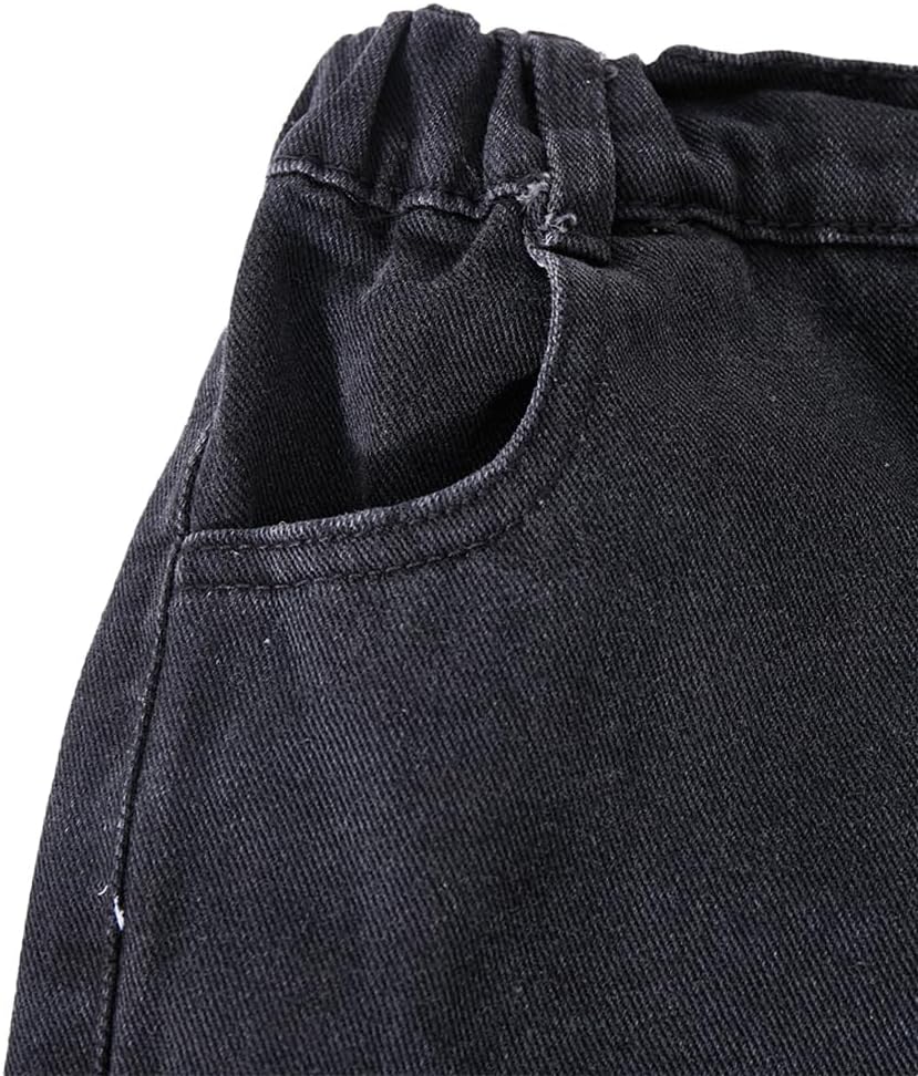 Nivne Tco Toddler Boys Cargo Jeans Distressed Washed Baggy Loose Fit Black Elastic Waist Denim Pants with Side Pockets - Image 3