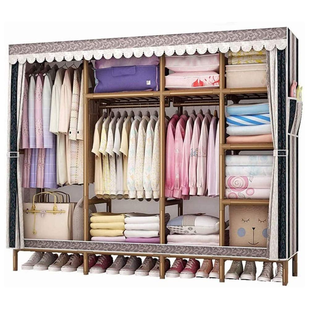 Armoire en toile premium à structure acier 26 mm, dressing stable à triple penderie