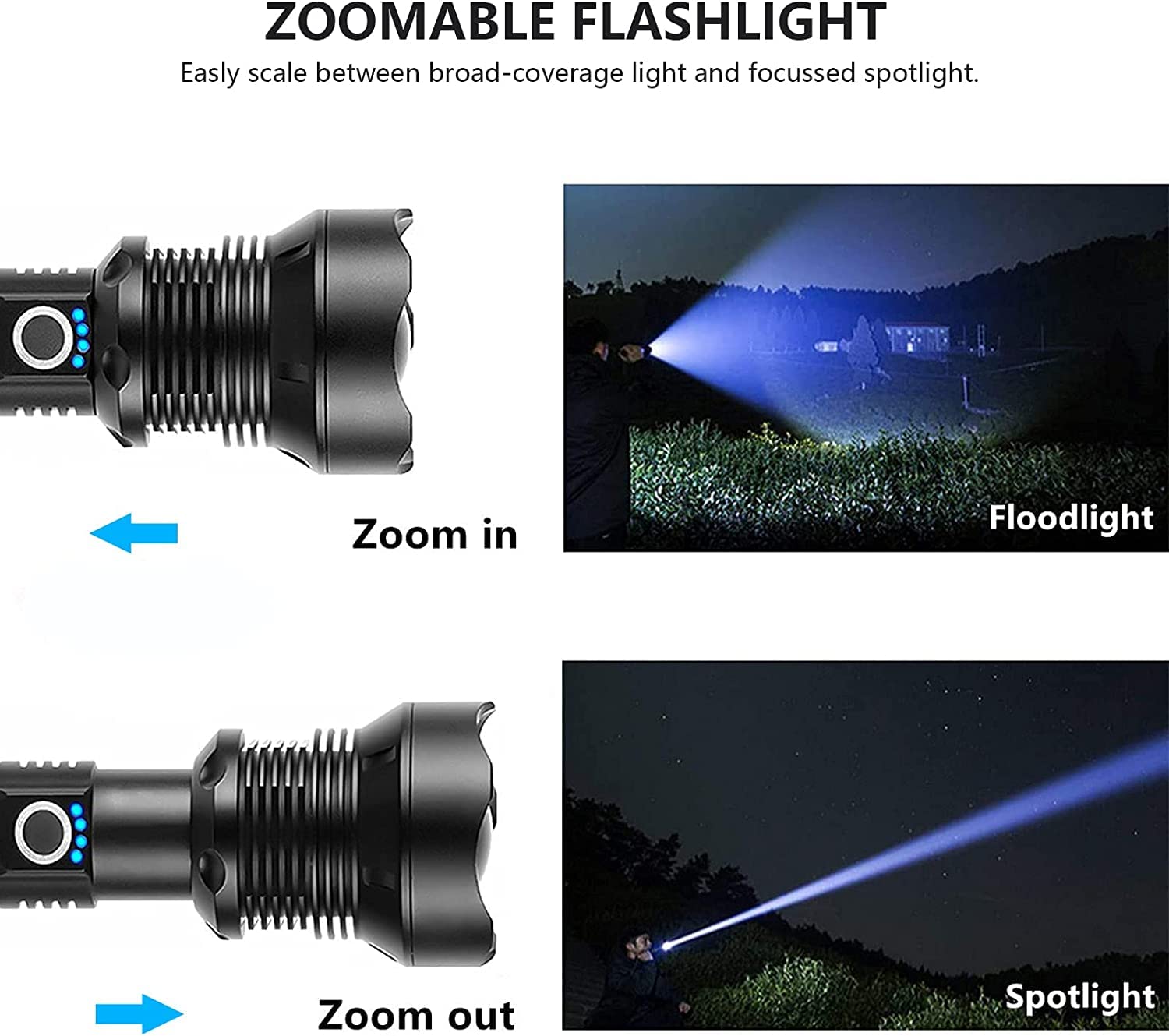 Rechargeable Led Flashlights 90000 High Lumens Super Bright Tactical Military Grade Waterproof Flashlights XHP70 Tactical Flashlight with Zoomable 5 Modes (XHP50)