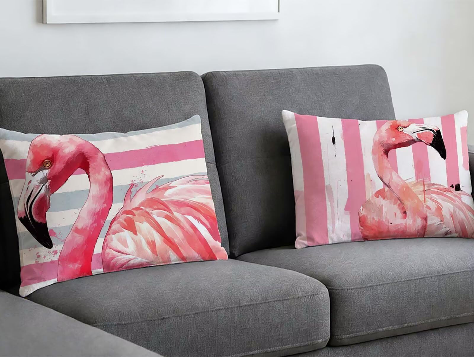 Housse de coussin 60x80 cm en velours rose (lot de 2) avec motif de flamants roses