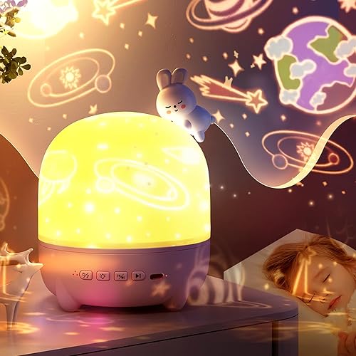 Jovow Luz nocturna para niños, 84 modos de luz, 14 películas, proyector de luces de rotación de 360 para niños con música y temporizador remoto,