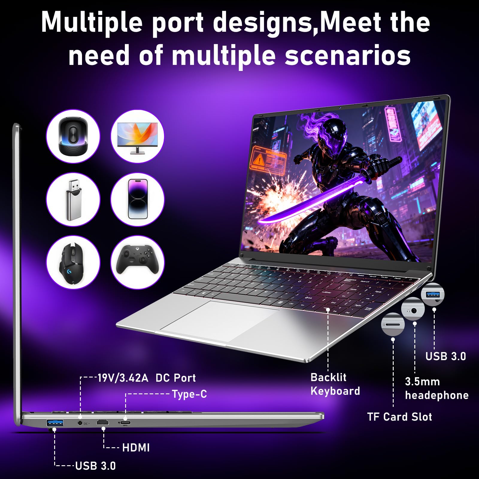 FUNYET Computer Portatile,2026 Portatil da 15,6 pollici, 16 GB di RAM, 1 TB di SSD, Core i7-7600U Laptop PC, IPS FHD 1920 * 1080 Notebook, 6000 mAh,WiFi5,Tastiera retroilluminata, apertura a 180°