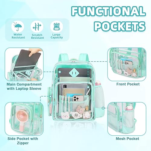 Miniatura 4 de Mochila transparente resistente para laptop de 16 pulgadas con bolsa transparente de PVC transparente, Verde, Tamaño único, Moderno