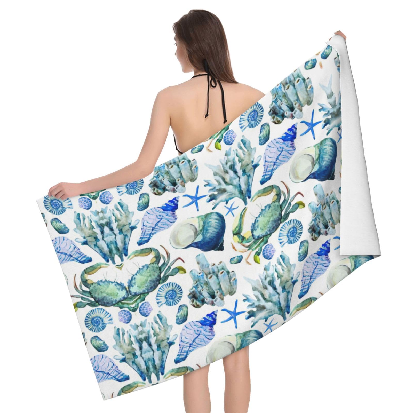 Serviette de bain microfibre imprimé marin pour salle de bain