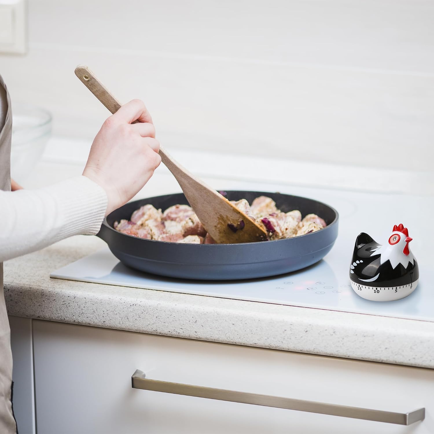 Chicken Kitchen Timer Cute Rooster Shaped 60 Minute Mechanical for Cooking Baking and Meal Prep Black Pattern Countdown Reminder Time Novelty Rotating Alarm Küchenuhr Wanduhr