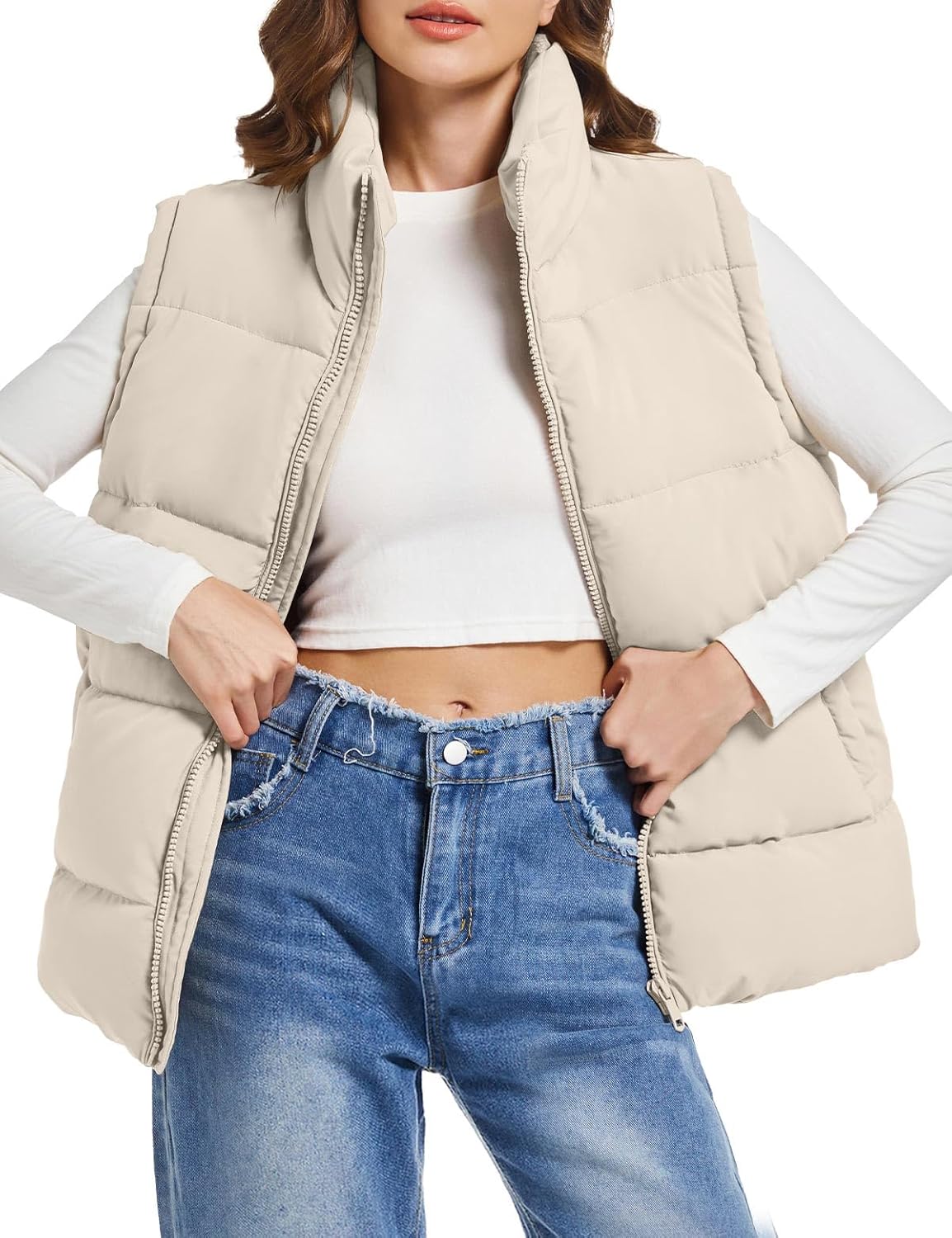 WHN Women's Puffer Vest Outerwear Lightweight Winter Warm Zip Up Stand Collar Sleeveless Padded Jacket with Pockets S-XL - Image 3