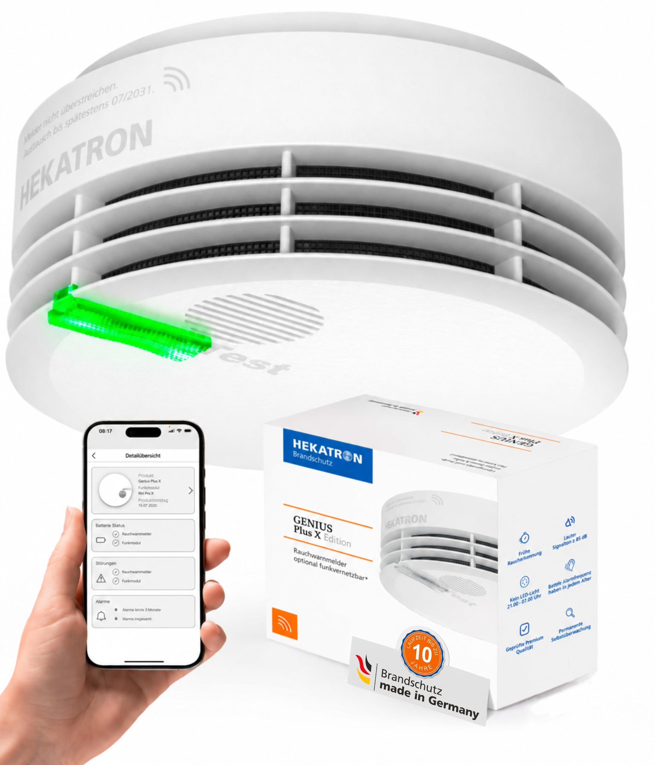 Hekatron Genius Plus X Funk-Rauchmelder, mit App, Made in Germany, 1 Stück