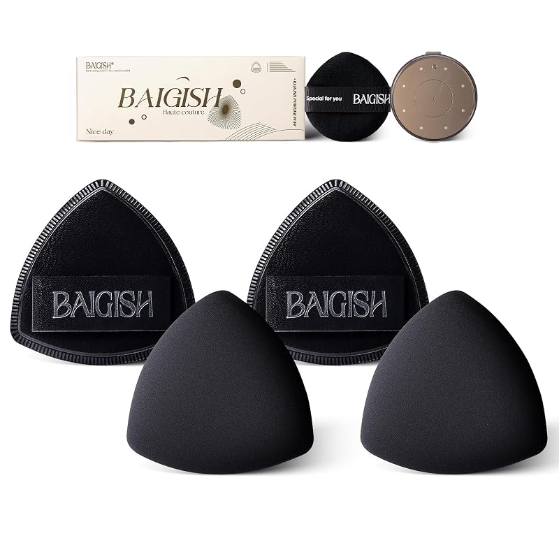 Conjunto de esponjas triangulares BAIGISH para maquiagem, sem látex, cor preta, com estojo