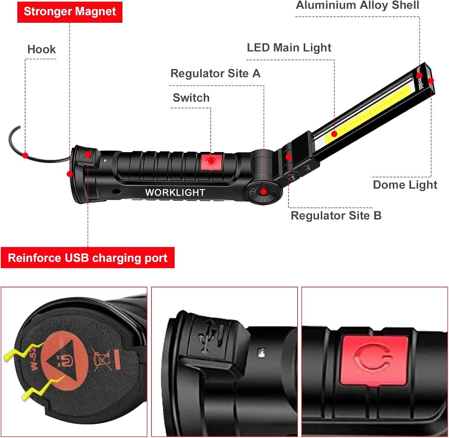 Tool Gifts for Men,3Pack Rechargeable LED Work Lights with Magnetic Base & Hanging Hook,360° Rotation Rechargeable flashlights,5 Lighting Modes Mechanic Light for Car Repairing/Emergency/BBQ Grill
