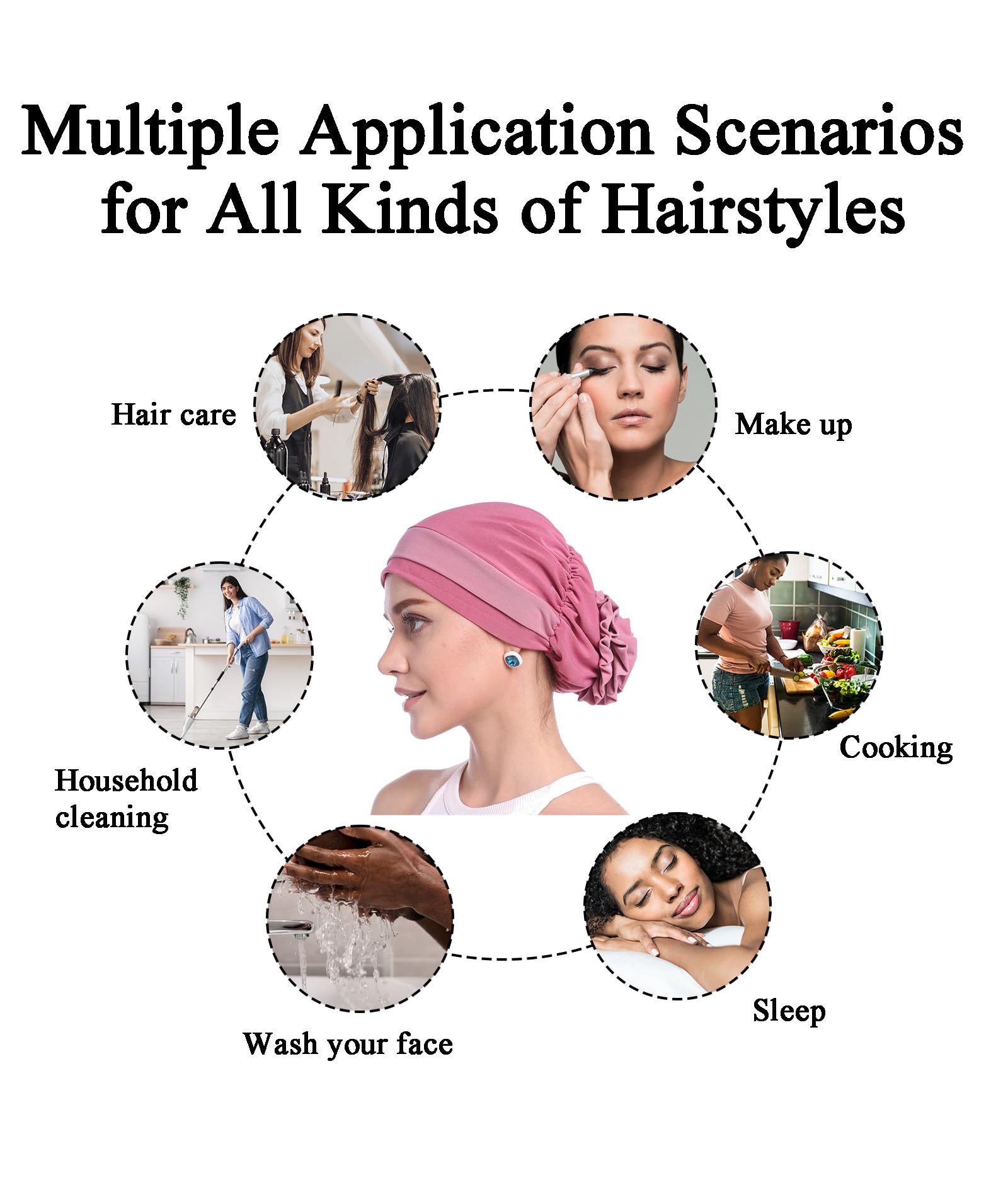 NHCDFA Chemo Caps for Women, Hijab Caps for Women Cotton Stretchy Turban Cap for Flower Headwear Head Wrap Ladies Skull Cap for Cancer Beanie Hat Head Covering Pink 2
