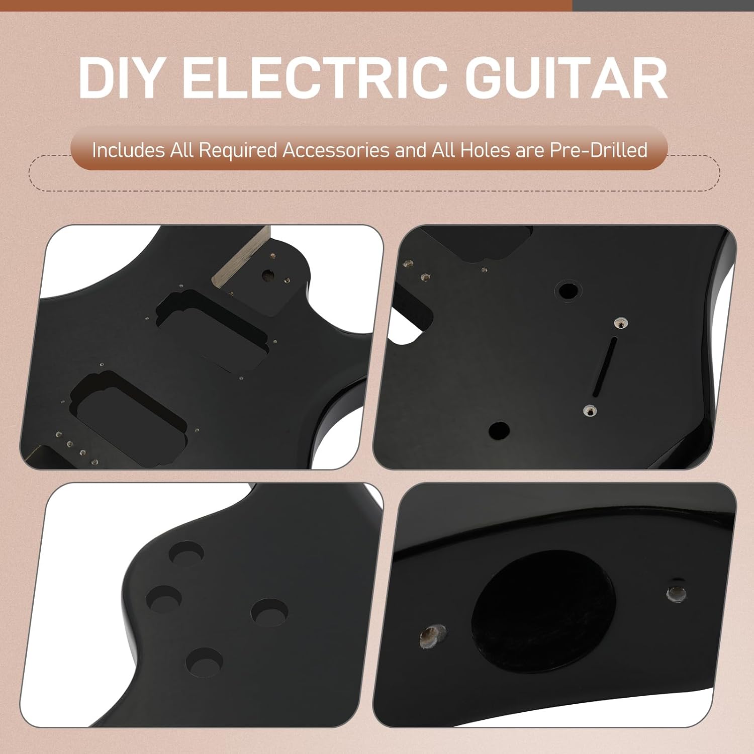 Ktaxon Solid Body DIY Guitar Kit, Build Your Own Electric Guitar Kit with Maple Neck, Shoulder Strap, H-H Pickups, All Accessories Included, Black (KFlame)