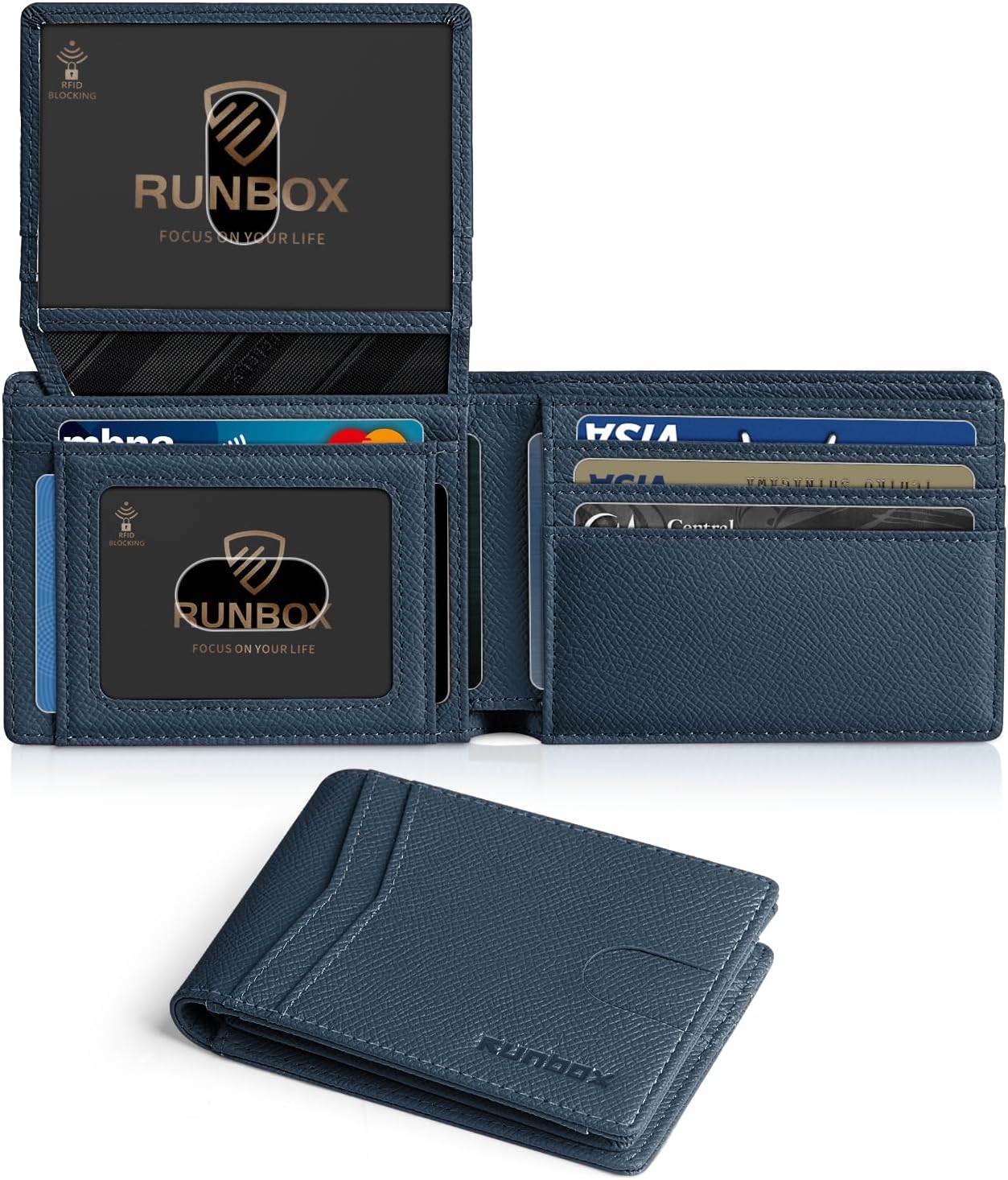 RUNBOX Wallet for Men Slim Rfid Leather 2 ID Window With Gift Box | Slim
