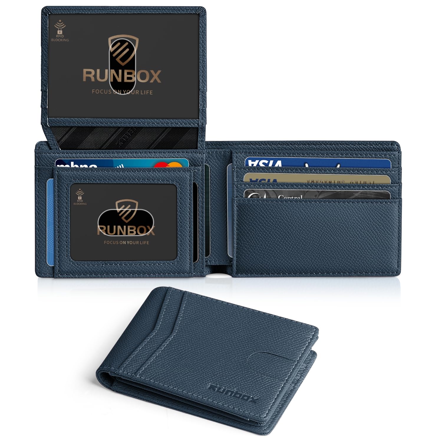 RUNBOX Wallet for Men -Slim Rfid Leather Mens Bifold Novelty Wallets 2 ID Window With Gift Box Men's Accessories