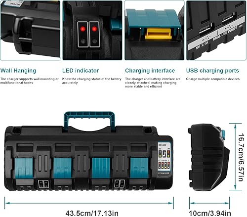 Miniatura 7 de Fancy Buying Cargador rápido de 4 puertos 18V DC18SF con doble puerto USB compatible con Makita 14.4V 18V LXT Li-ion BL1830 BL1840 BL1850 BL1860