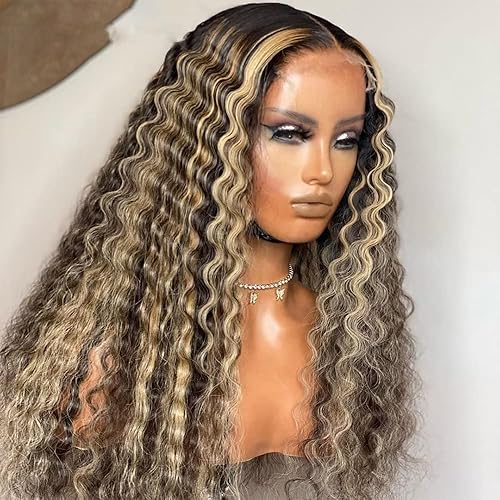 Peluca con reflejos 1B27, color ondulado profundo, 13x6, HD, transparente, encaje frontal, pelucas de cabello humano para mujeres negras, sin