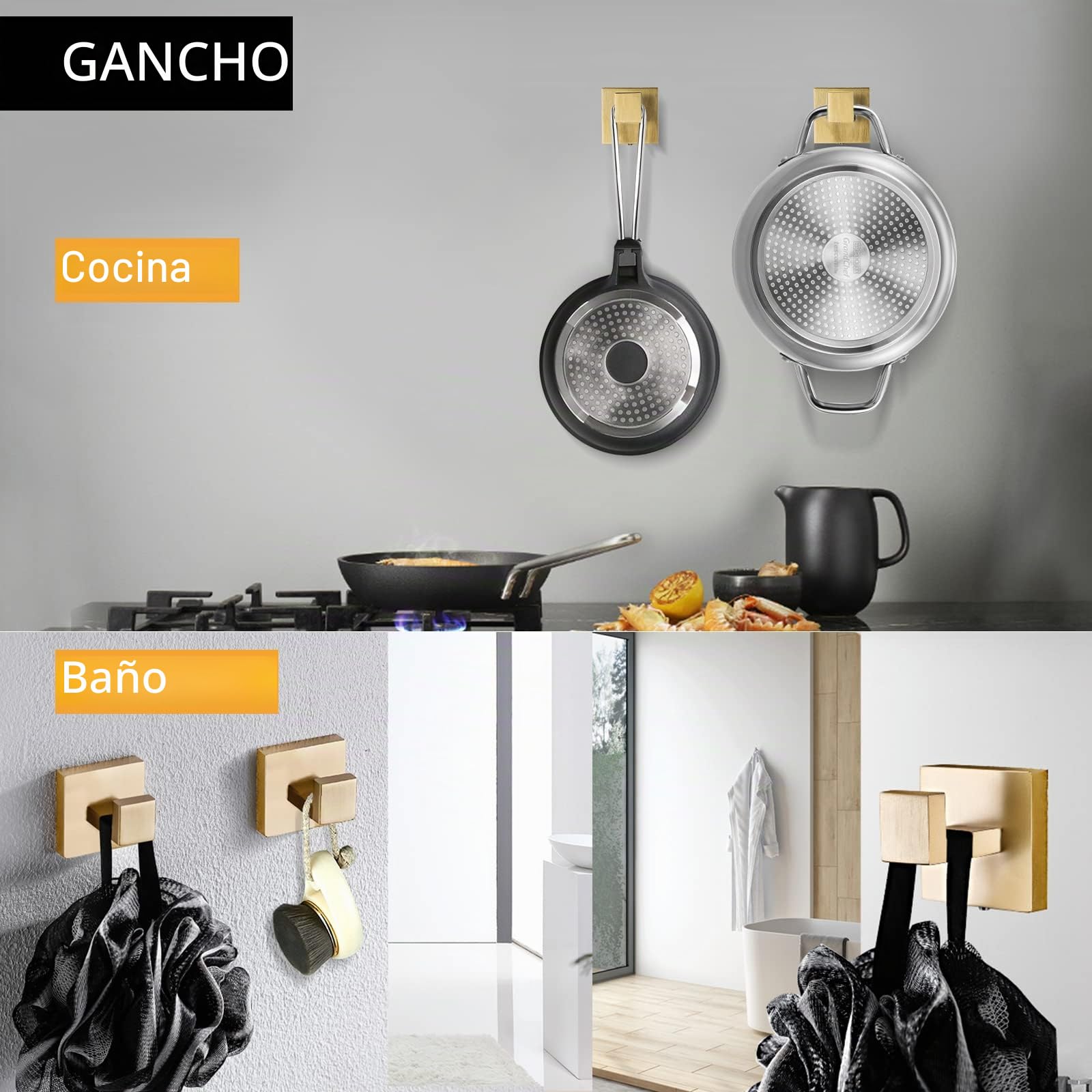 Juego de 5 Piezas de Accesorios de baño de 23.6 Pulgadas, Barra de Toalla Dorada, toallero, Anillo de Toalla, Gancho y Soporte para Papel higiénico con Estante montado en la Pared, Juego de