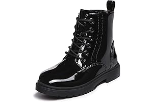 Girl Black Combat Boots: Waterproof, Side Zipper, Ankle Booties