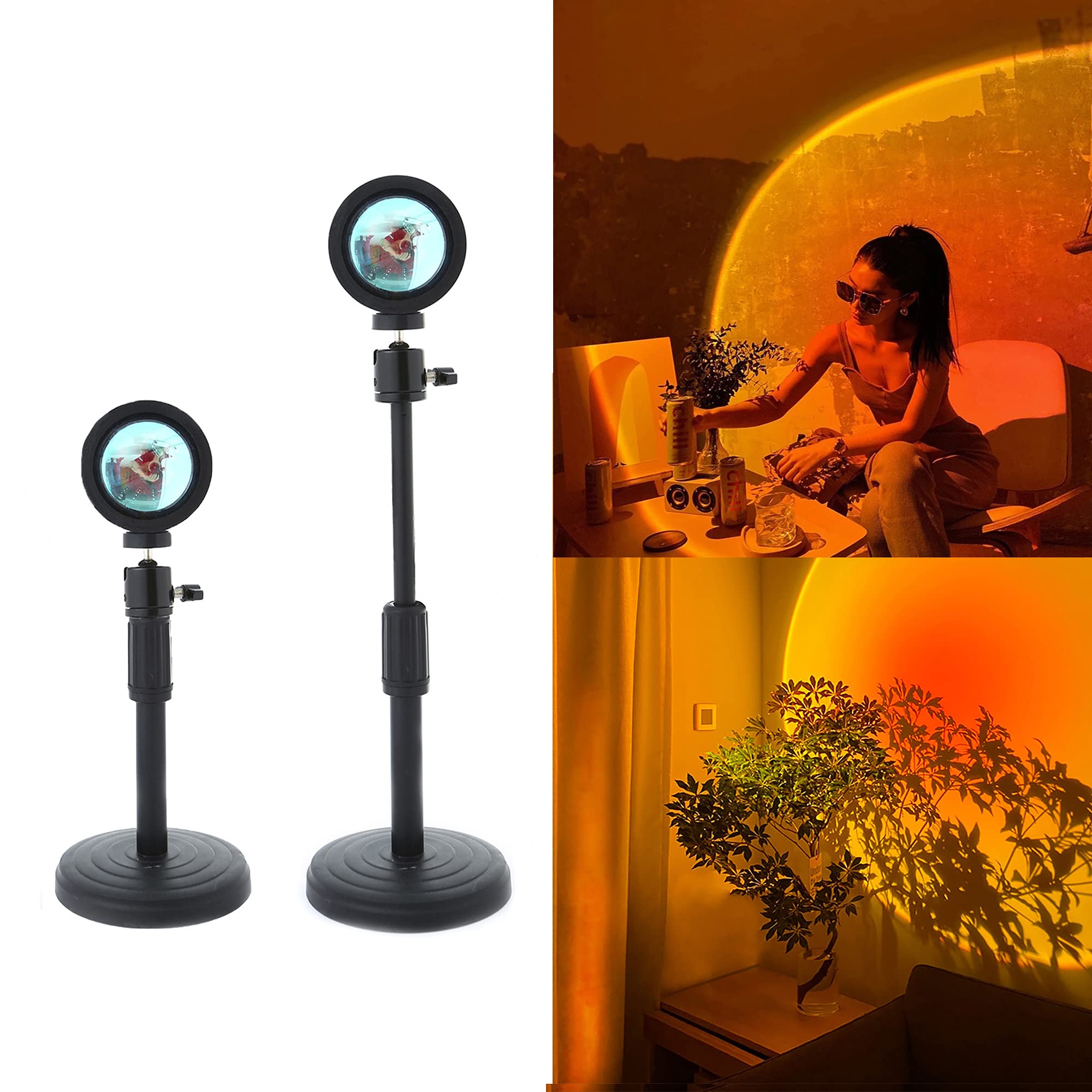 Zbshop sunset projection lamp, eternal sunset projector simulator floor sun lamp, 360 degree rotating retractable romantic sunset night led lights projector